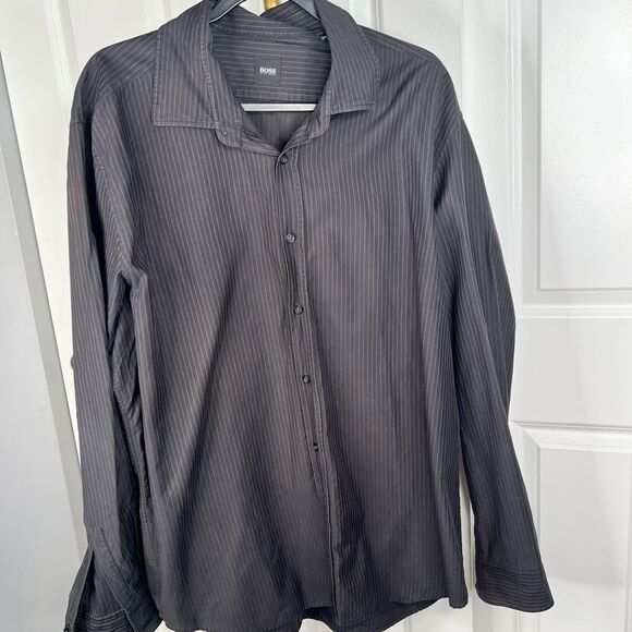 Sz 3X Boss Hugo Boss Black & Gray Striped Dress Shirt $179 MSRP - Picture 3 of 10